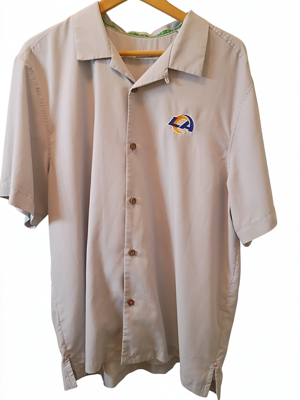LA Rams Tommy Bahama Men's Size XL Grey Coconut Point Frondly Fan Camp Shirt